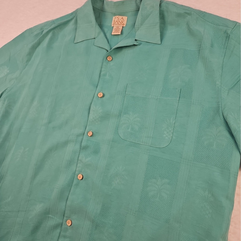 Jos. A. Bank Mens Sz XXL Short Sleeve Button Up Tropical Palm Tree Print Pocket